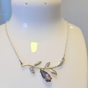 Silvertone and Purple Leaf Necklace